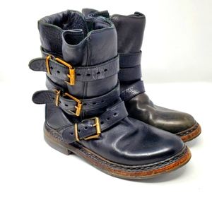Burberry Black Leather Moto Boots